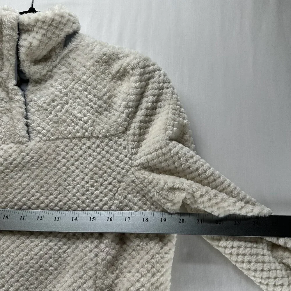 Eddie Bauer Sherpa Quilted Pullover Sweater Women M Snap Mock Neck Pockets Cream - Picture 7 of 11